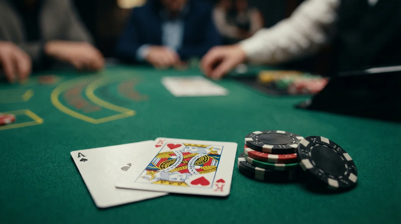 Blackjack at non-GamStop casinos — cards on green felt table