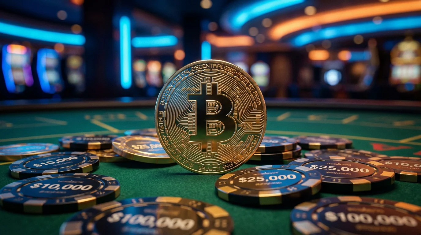 Crypto casinos not on GamStop — Bitcoin symbol with casino chips