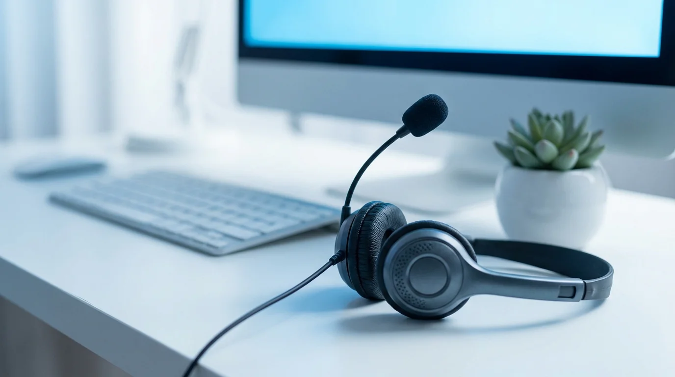 Non-GamStop casino customer support — headset on desk